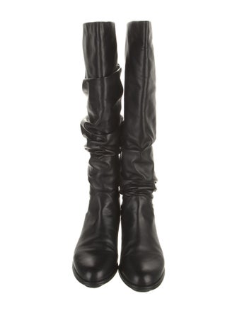 Stuart Weitzman Leather Pleated Accents Riding Boots