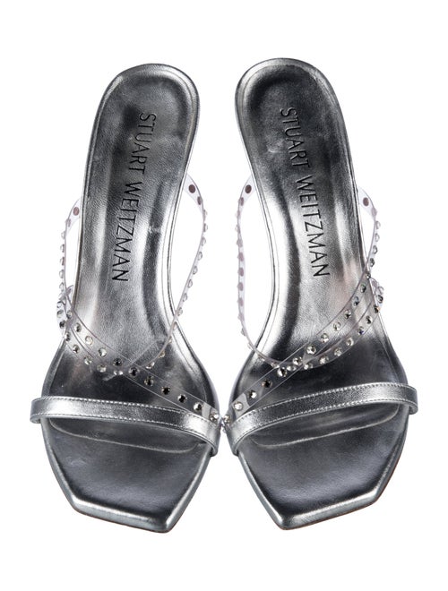 Stuart Weitzman Leather Crystal Embellishments Slides