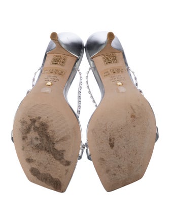 Stuart Weitzman Leather Crystal Embellishments Slides