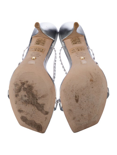 Stuart Weitzman Leather Crystal Embellishments Slides