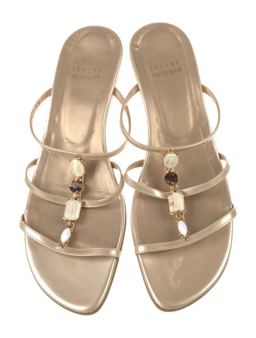 Stuart Weitzman Patent Leather Crystal Embellishments Slides