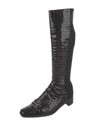 Stuart Weitzman Embossed Leather Animal Print Riding Boots