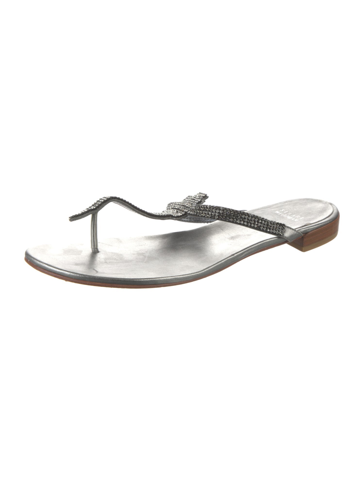 Stuart Weitzman Goat Leather Crystal Embellishments Slides