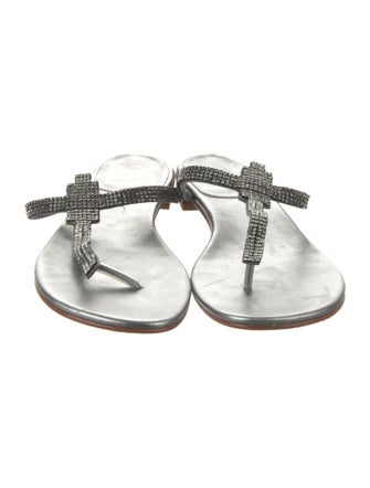 Stuart Weitzman Goat Leather Crystal Embellishments Slides