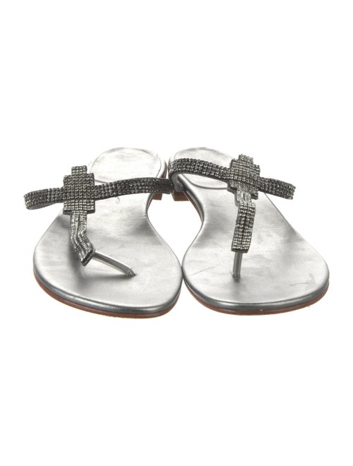 Stuart Weitzman Goat Leather Crystal Embellishments Slides