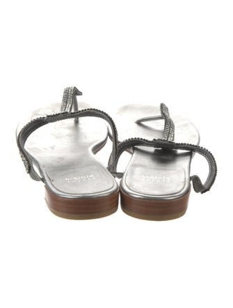 Stuart Weitzman Goat Leather Crystal Embellishments Slides