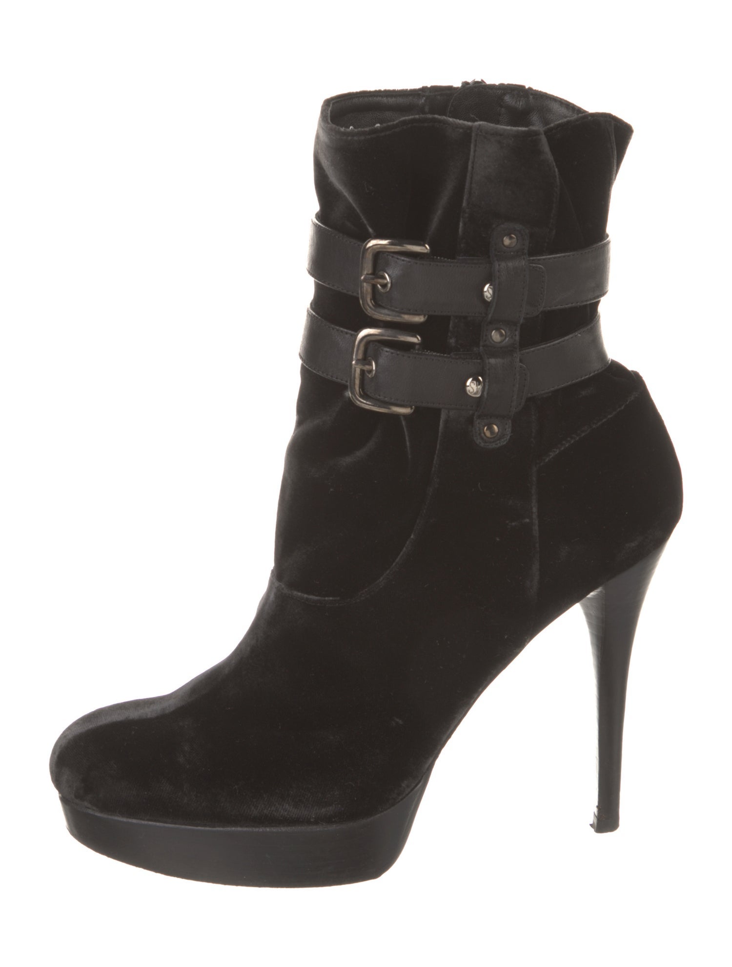 Stuart Weitzman Velvet Leather Trim Embellishment Boots
