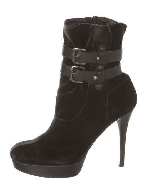 Stuart Weitzman Velvet Leather Trim Embellishment Boots