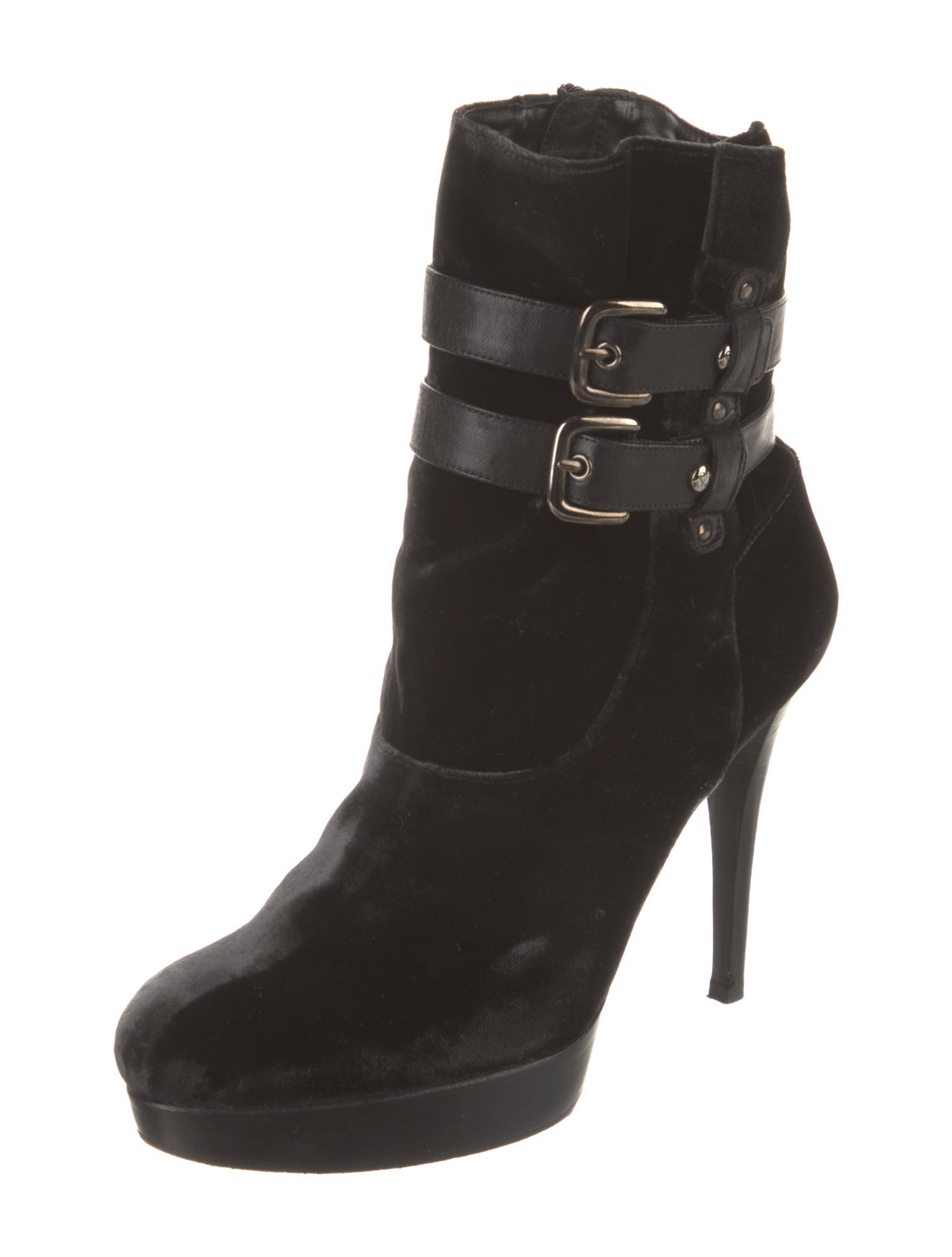 Stuart Weitzman Velvet Leather Trim Embellishment Boots