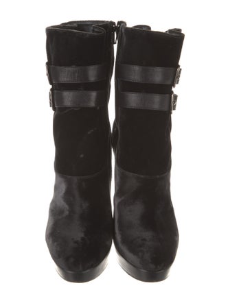 Stuart Weitzman Velvet Leather Trim Embellishment Boots