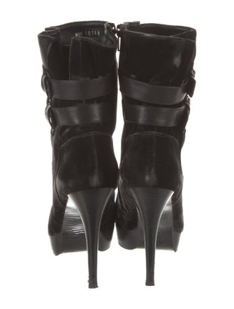 Stuart Weitzman Velvet Leather Trim Embellishment Boots