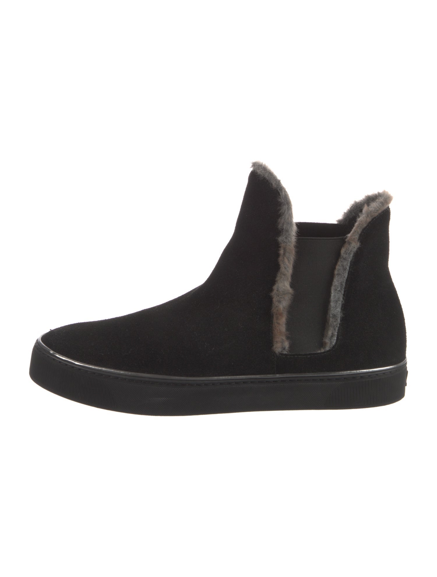 Stuart Weitzman Suede Faux Fur Trim Chelsea Boots