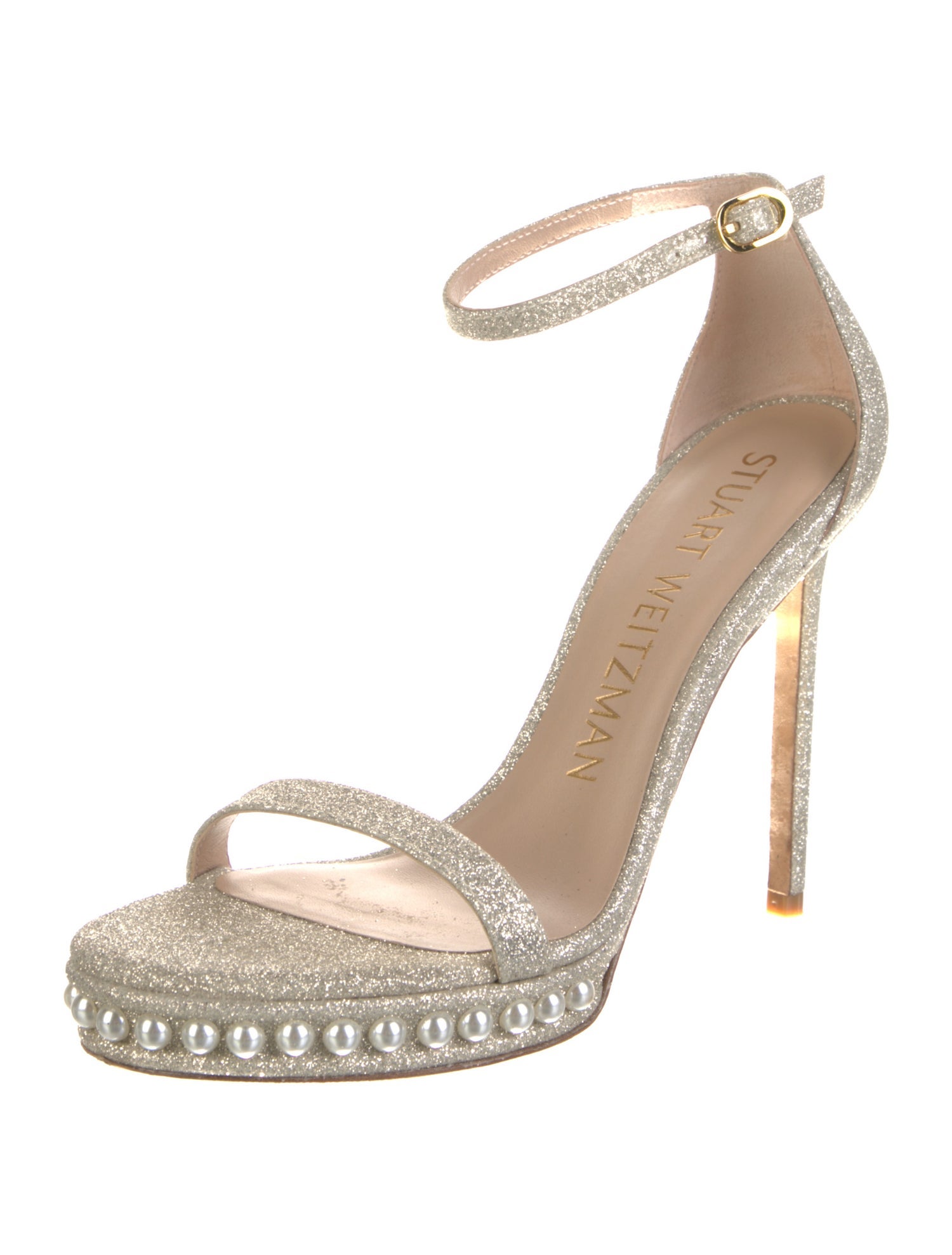 Stuart Weitzman Faux Pearl Accents Glitter Sandals