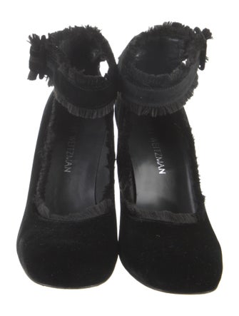 Stuart Weitzman Velvet Fringe Trim Accent Pumps