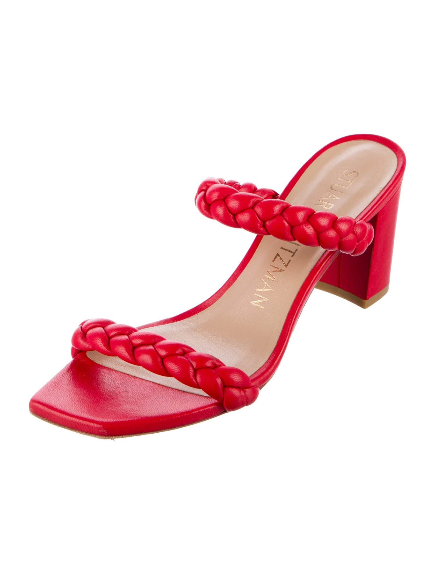 Stuart Weitzman Leather Braided Accents Slides