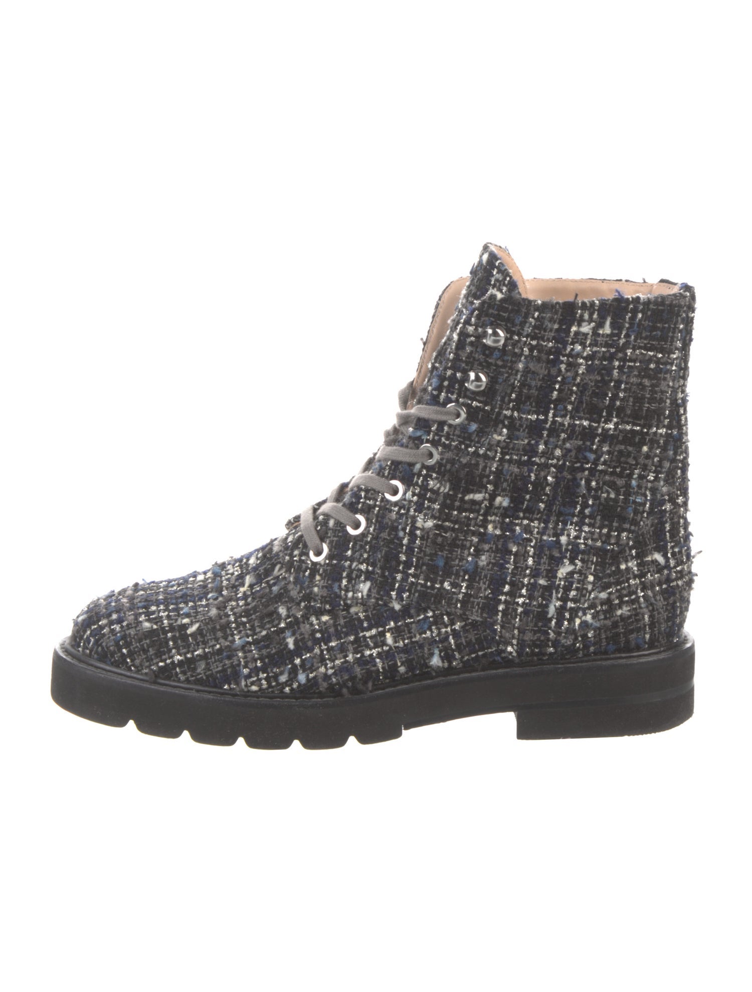 Stuart Weitzman Tweed Pattern Combat Boots