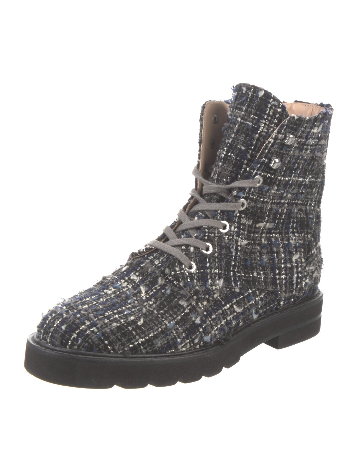 Stuart Weitzman Tweed Pattern Combat Boots