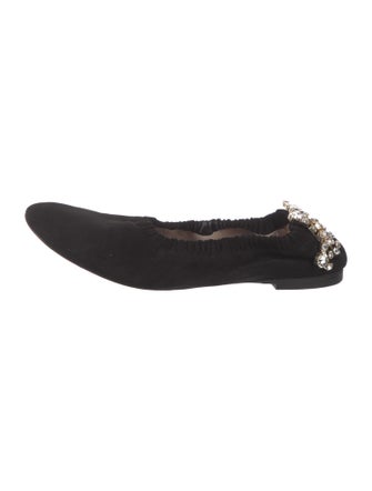 Stuart Weitzman Suede Crystal Embellishments Ballet Flats