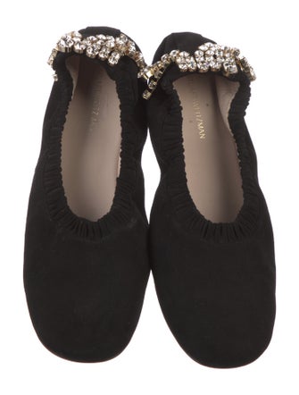 Stuart Weitzman Suede Crystal Embellishments Ballet Flats