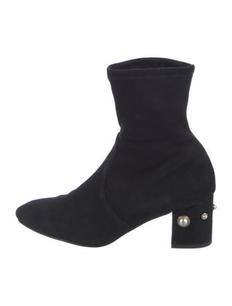 Stuart Weitzman Faux Pearl Accents Suede Sock Boots
