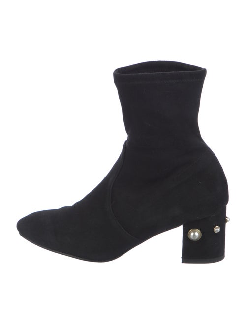 Stuart Weitzman Faux Pearl Accents Suede Sock Boots