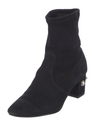 Stuart Weitzman Faux Pearl Accents Suede Sock Boots