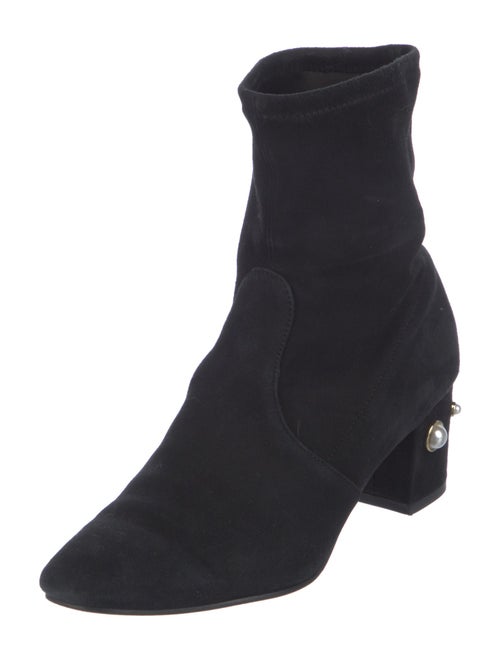 Stuart Weitzman Faux Pearl Accents Suede Sock Boots