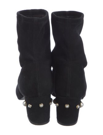 Stuart Weitzman Faux Pearl Accents Suede Sock Boots