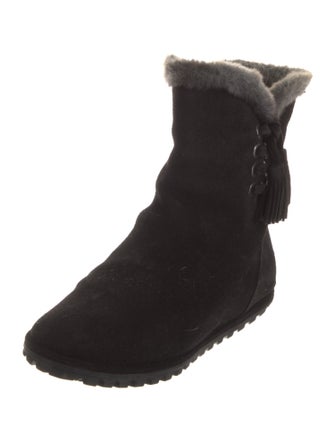 Stuart Weitzman Suede Faux Fur Trim Boots