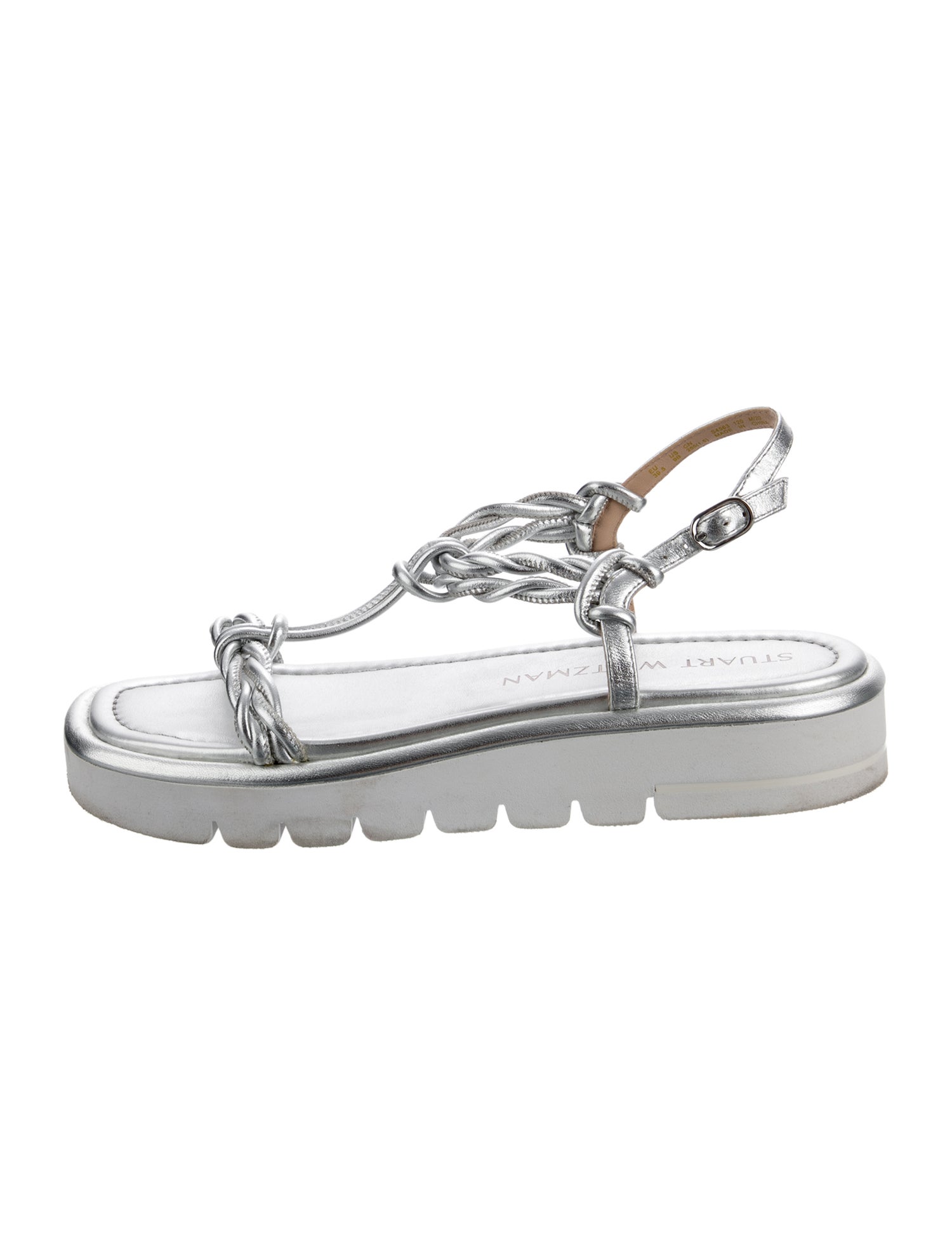 Stuart Weitzman Leather Braided Accents T-Strap Sandals