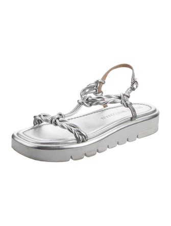 Stuart Weitzman Leather Braided Accents T-Strap Sandals