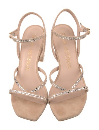 Stuart Weitzman Suede Crystal Embellishments Sandals