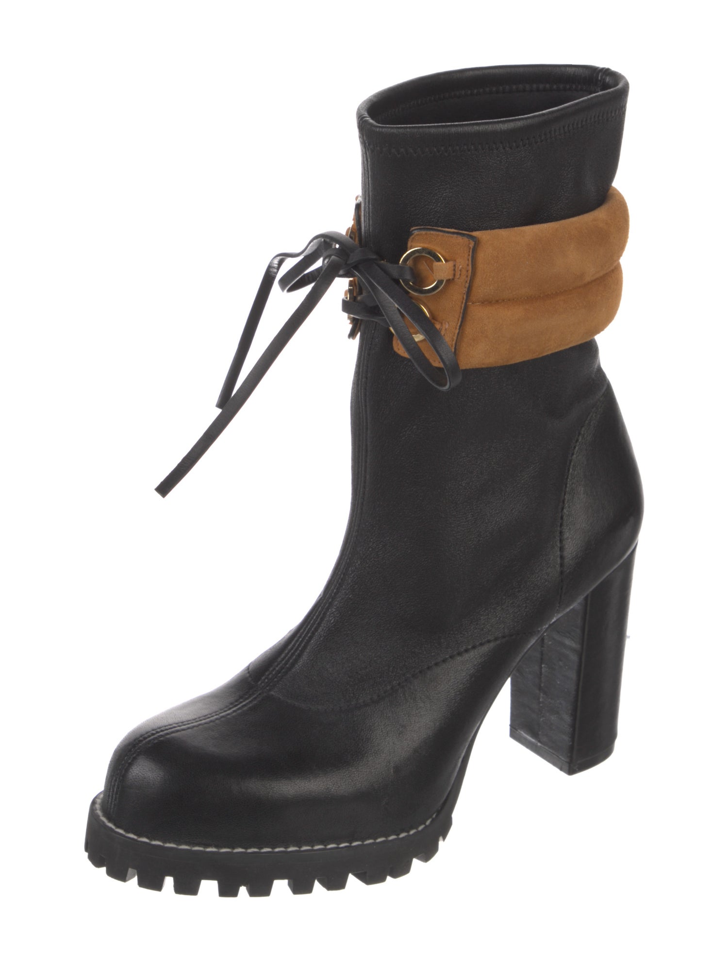 Stuart Weitzman Leather Colorblock Pattern Lace-Up Boots