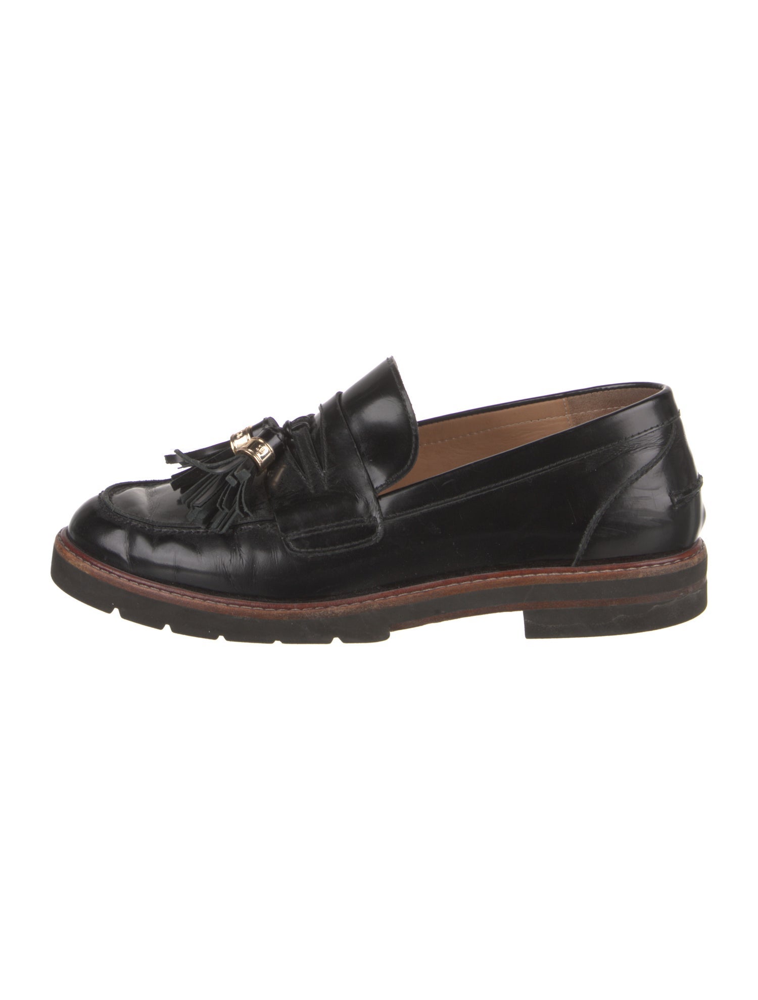 Stuart Weitzman Patent Leather Tassel Accents Loafers