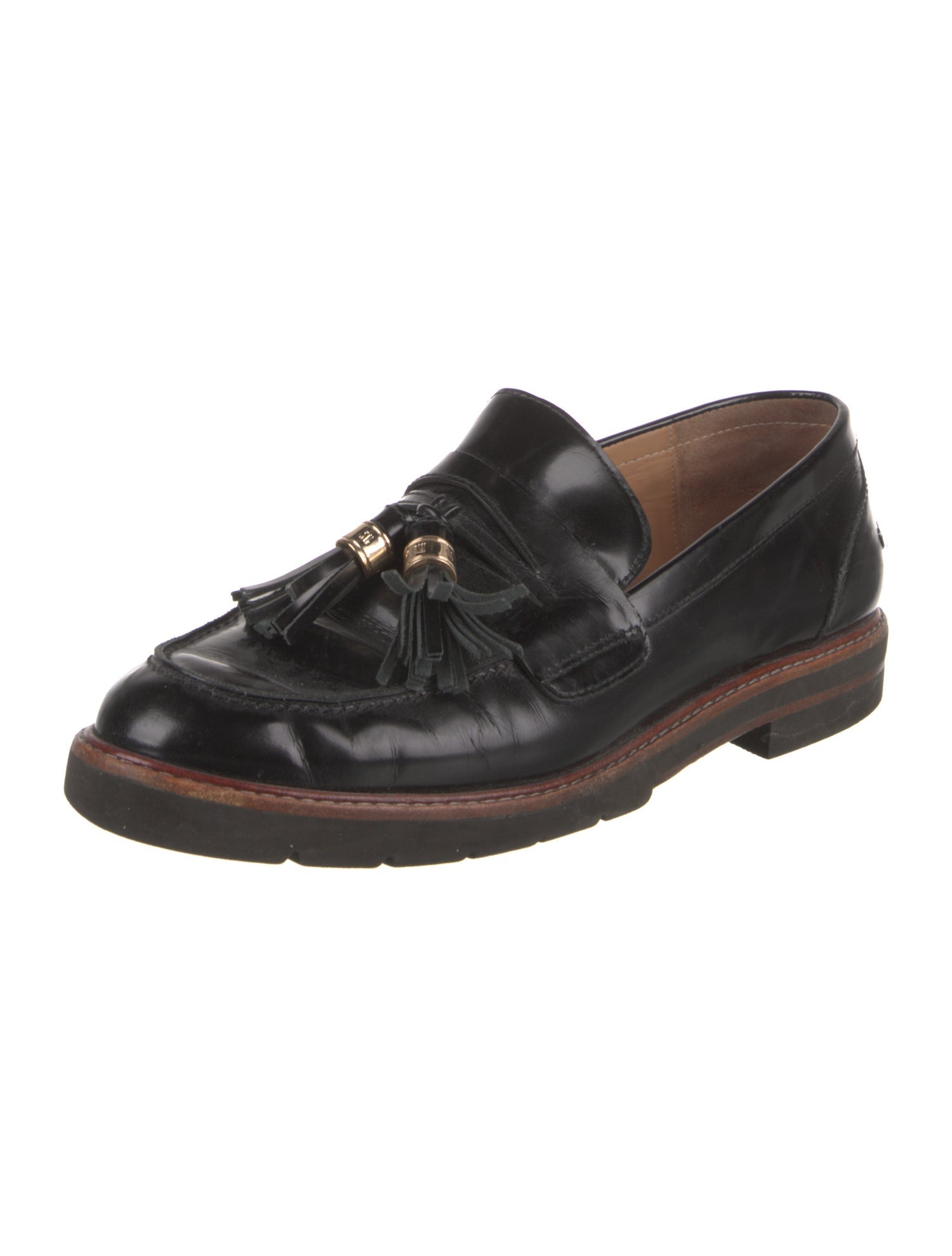 Stuart Weitzman Patent Leather Tassel Accents Loafers