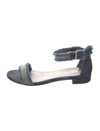 Stuart Weitzman Denim Raw-Edge Trim Sandals