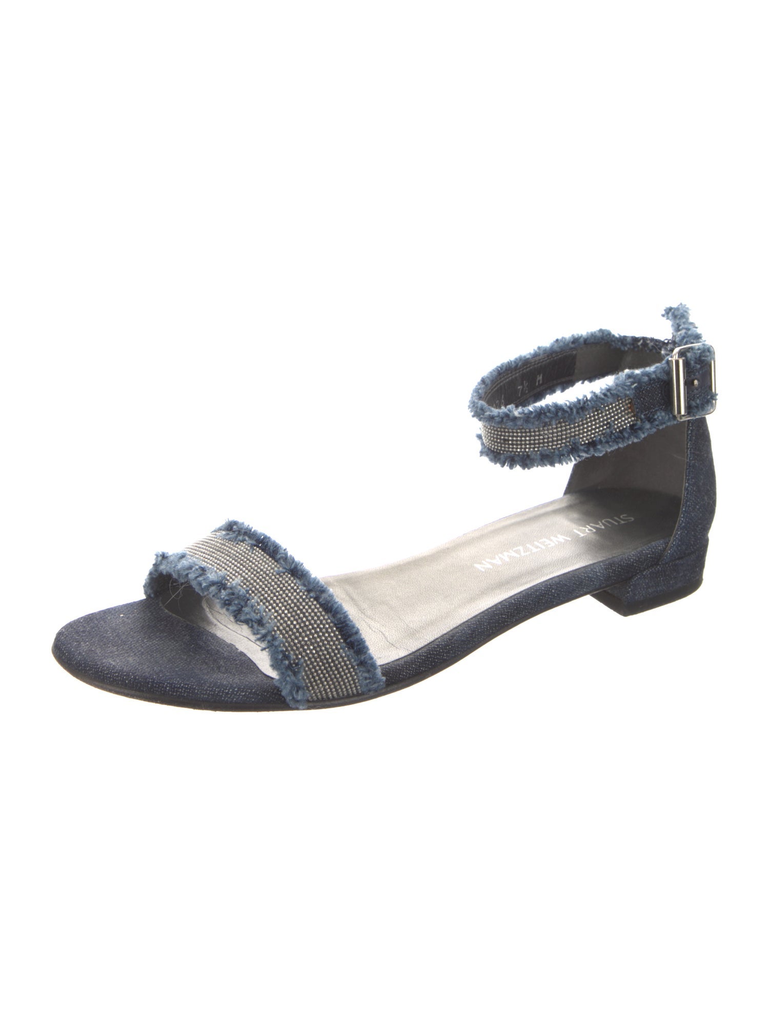 Stuart Weitzman Denim Raw-Edge Trim Sandals