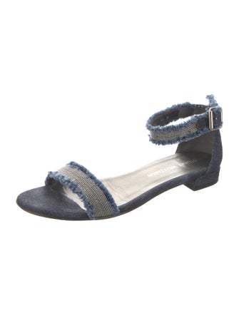 Stuart Weitzman Denim Raw-Edge Trim Sandals
