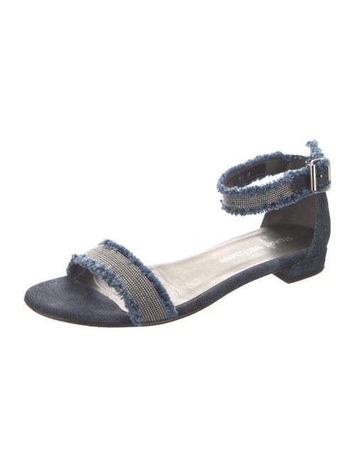 Stuart Weitzman Denim Raw-Edge Trim Sandals