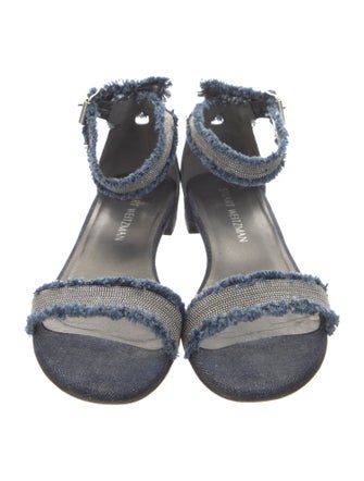 Stuart Weitzman Denim Raw-Edge Trim Sandals