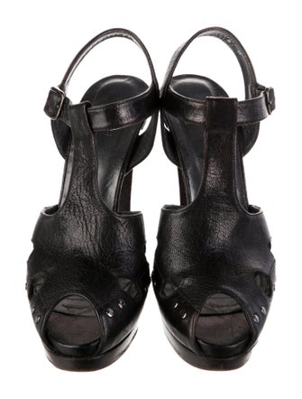 Stuart Weitzman Leather Studded Accents T-Strap Sandals