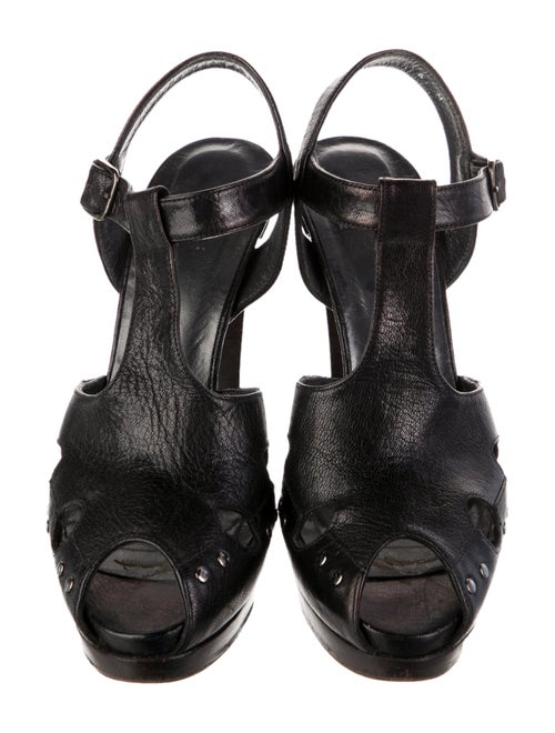 Stuart Weitzman Leather Studded Accents T-Strap Sandals