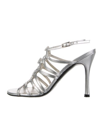 Stuart Weitzman Leather Cutout Accent Slingback Sandals