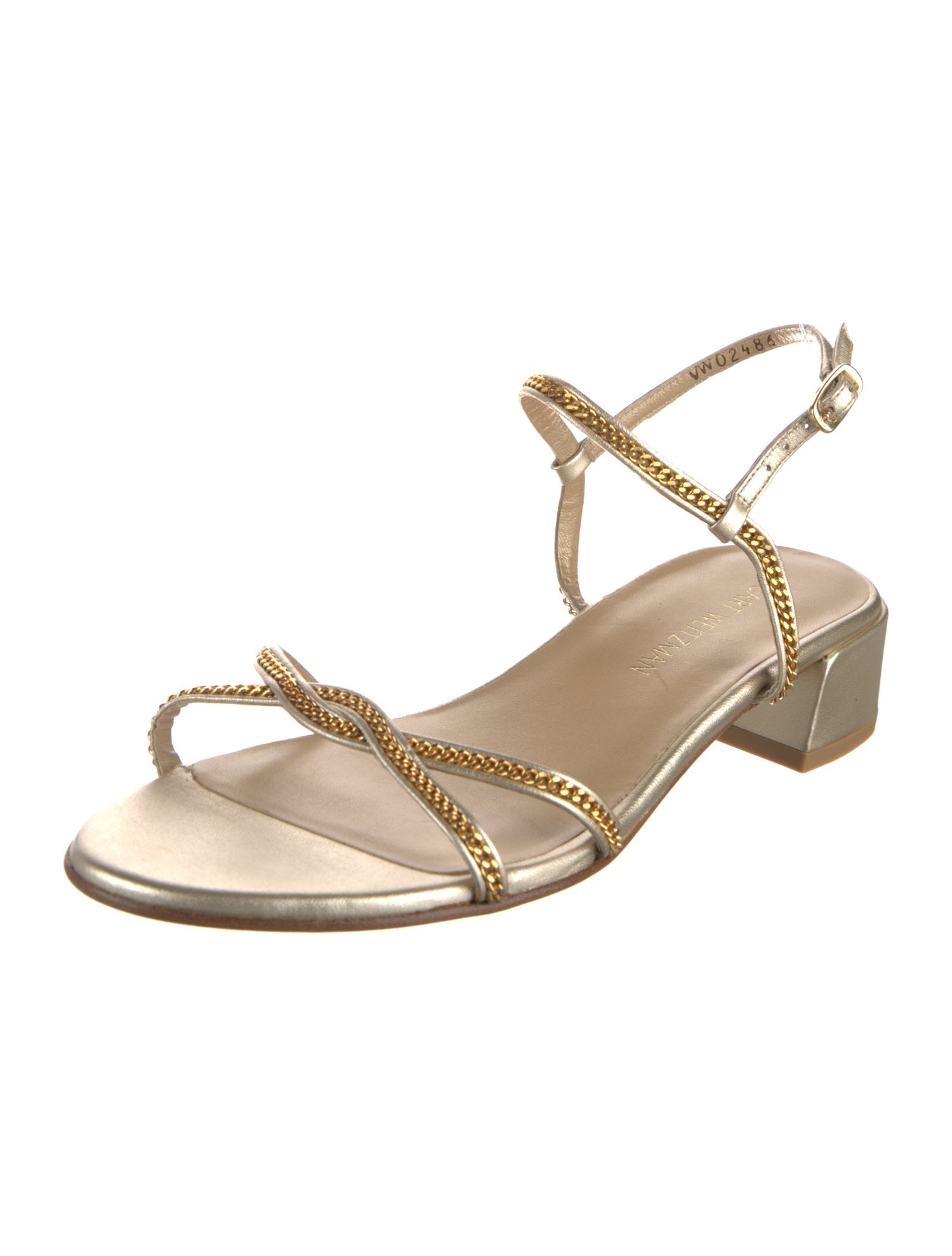 Stuart Weitzman Leather Chain-Link Accents Sandals