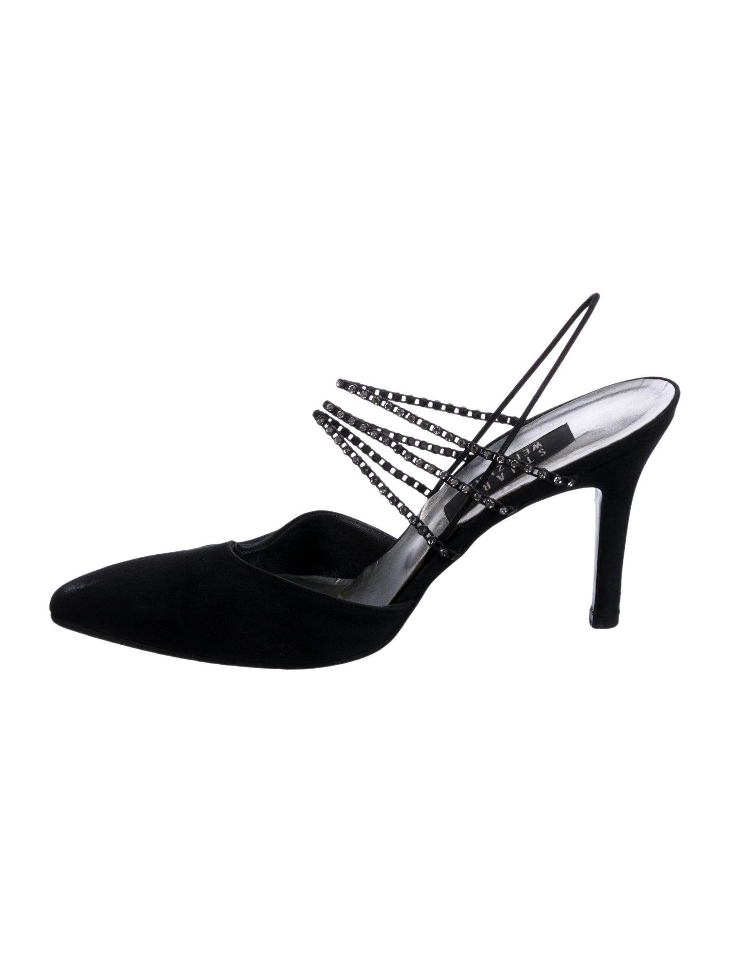 Stuart Weitzman Canvas Crystal Embellishments Slingback Pumps