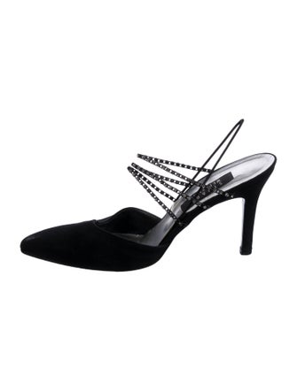 Stuart Weitzman Canvas Crystal Embellishments Slingback Pumps