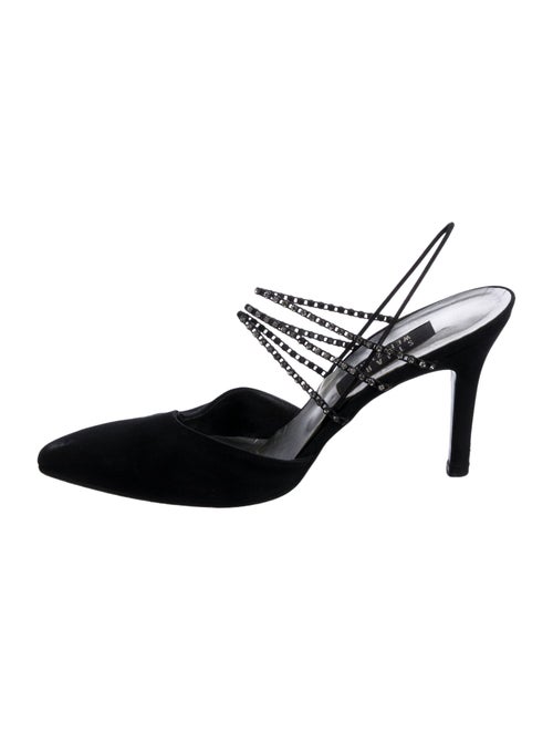 Stuart Weitzman Canvas Crystal Embellishments Slingback Pumps