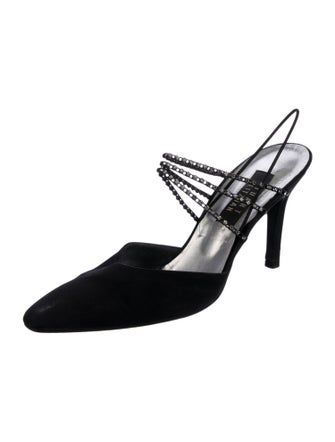 Stuart Weitzman Canvas Crystal Embellishments Slingback Pumps