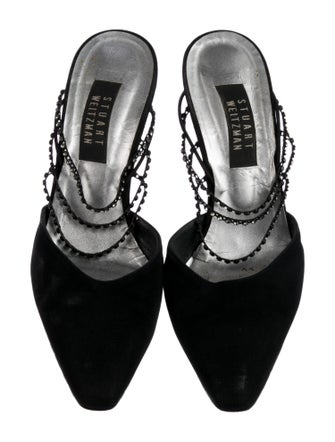 Stuart Weitzman Canvas Crystal Embellishments Slingback Pumps