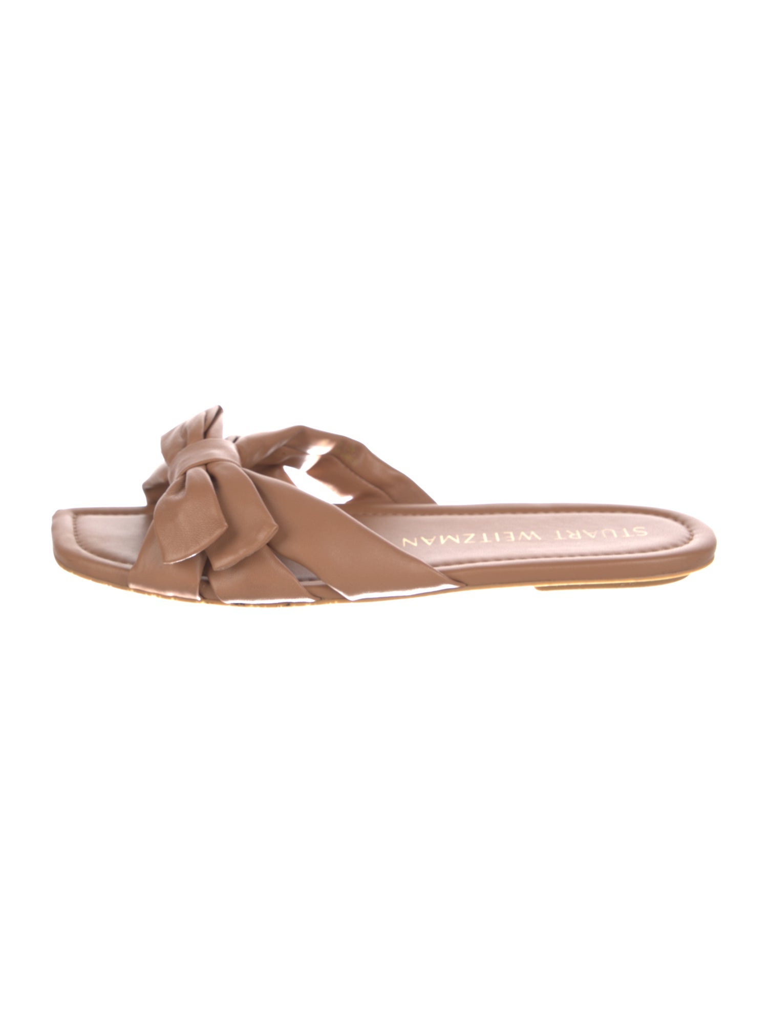Stuart Weitzman Leather Bow Accents Slides